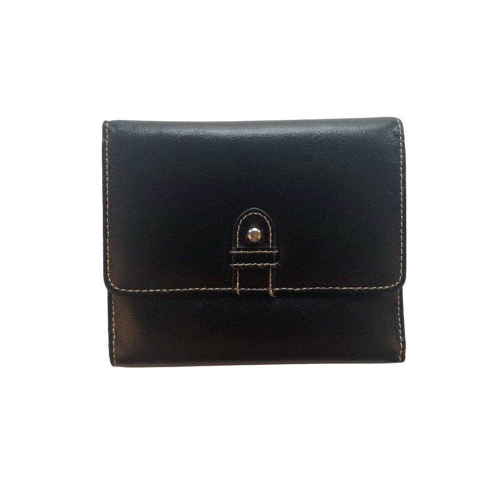 NEW Buxton Black Genuine Leather Wallet With Photo Sleeve